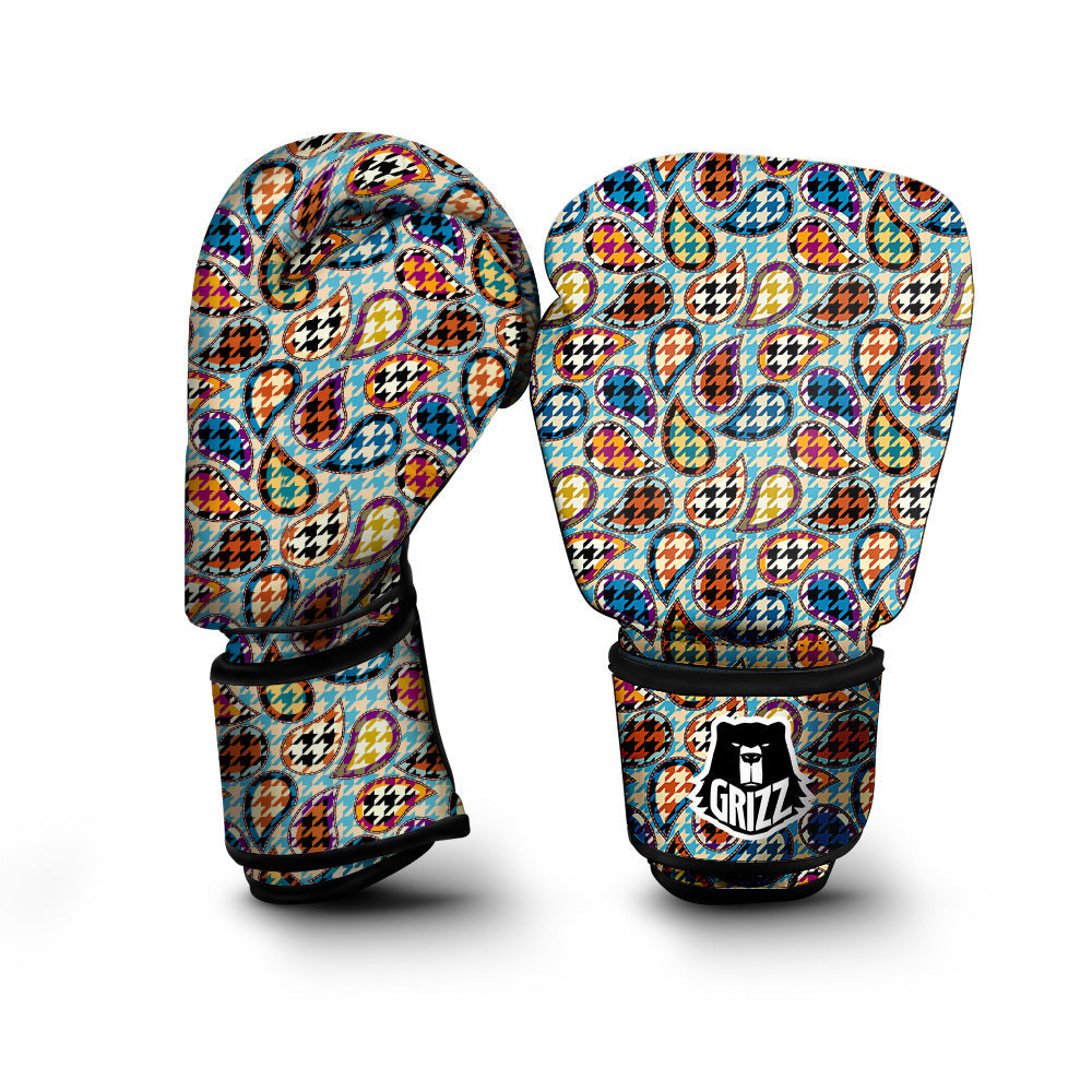 Houndstooth And Paisley Print Pattern Boxing Gloves-grizzshop