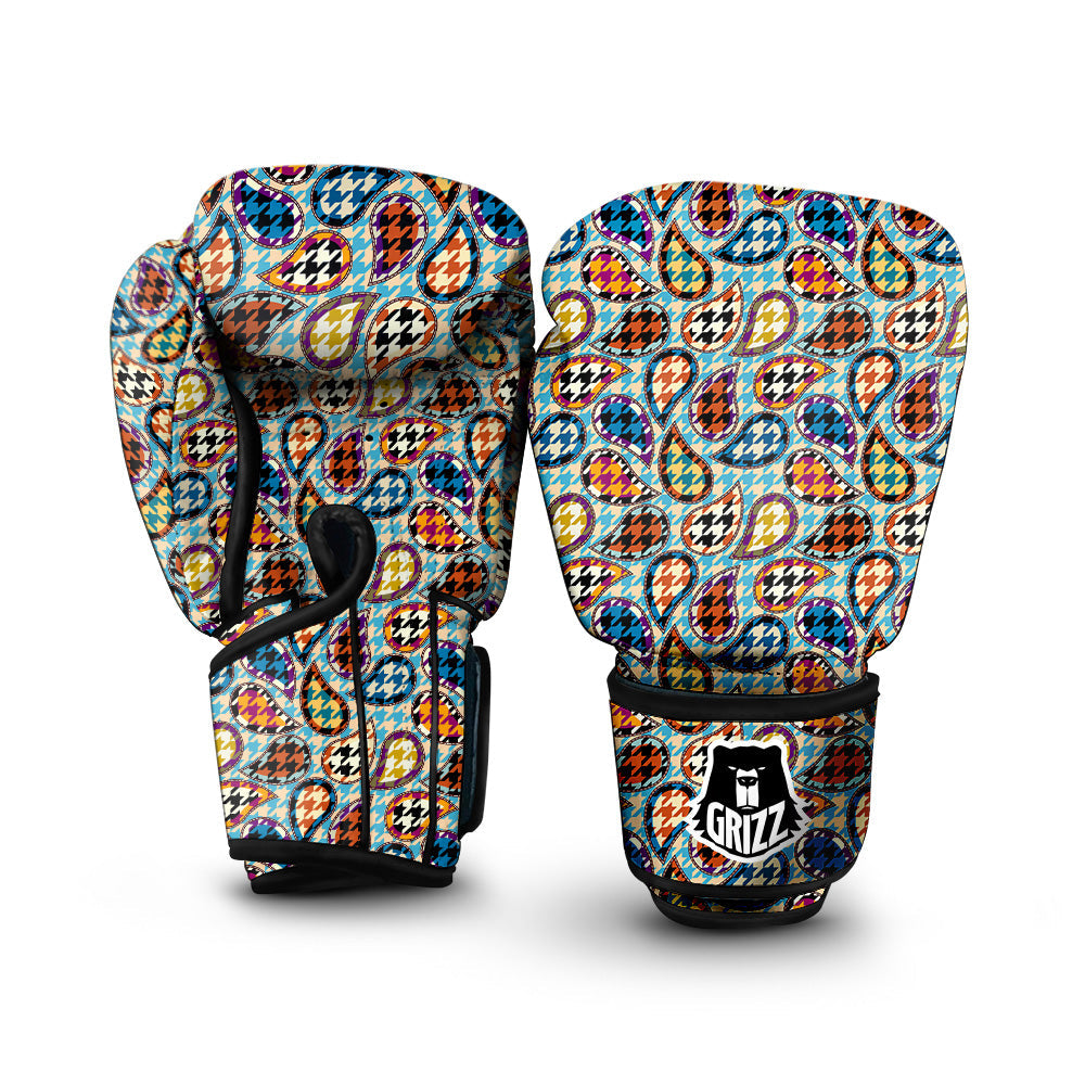 Houndstooth And Paisley Print Pattern Boxing Gloves-grizzshop