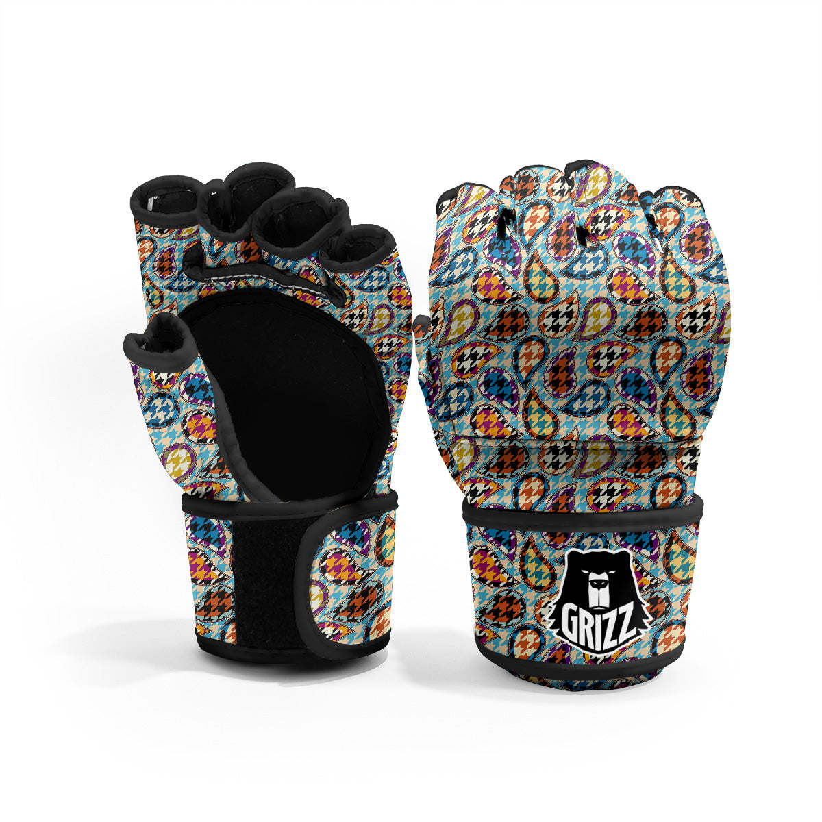 Houndstooth And Paisley Print Pattern MMA Gloves-grizzshop