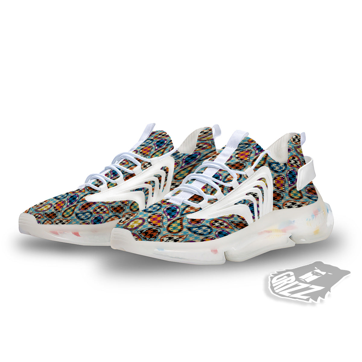 Houndstooth And Paisley Print Pattern White Gym Shoes-grizzshop