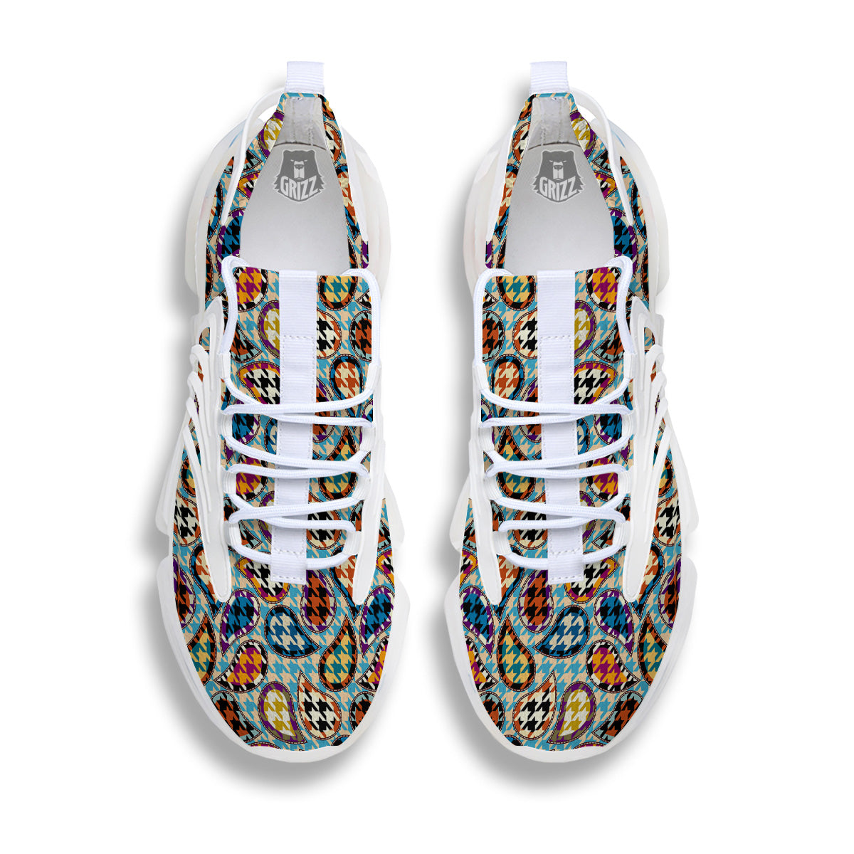Houndstooth And Paisley Print Pattern White Gym Shoes-grizzshop