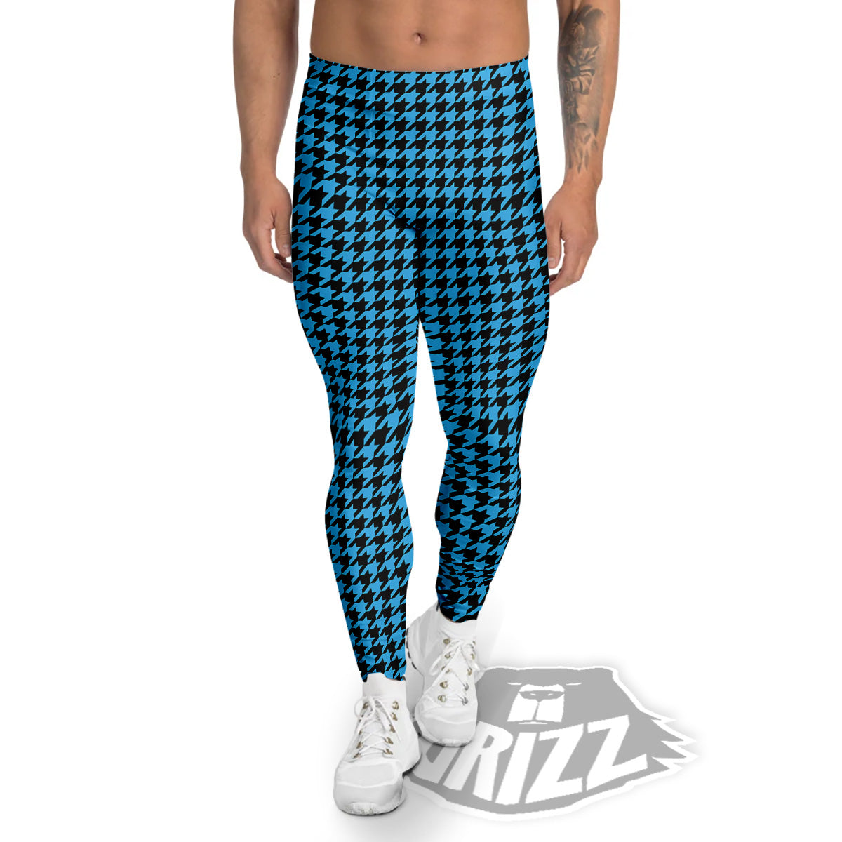 Houndstooth Black And Blue Print Men's Leggings-grizzshop
