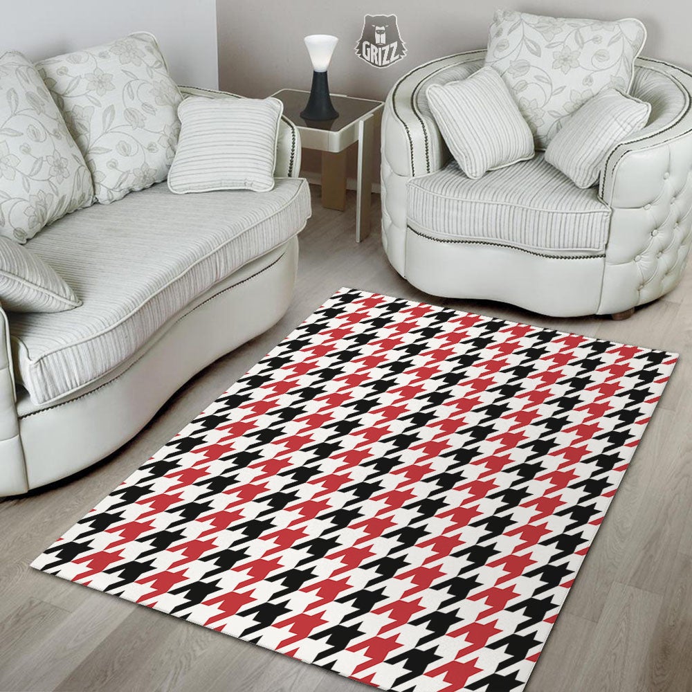 Houndstooth Black And Red Print Pattern Floor Mat-grizzshop