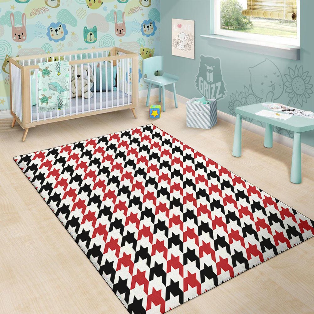 Houndstooth Black And Red Print Pattern Floor Mat-grizzshop