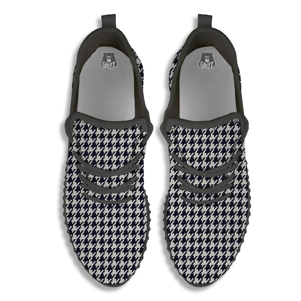 Houndstooth Black Pixel Print Pattern Black Walking Shoes-grizzshop