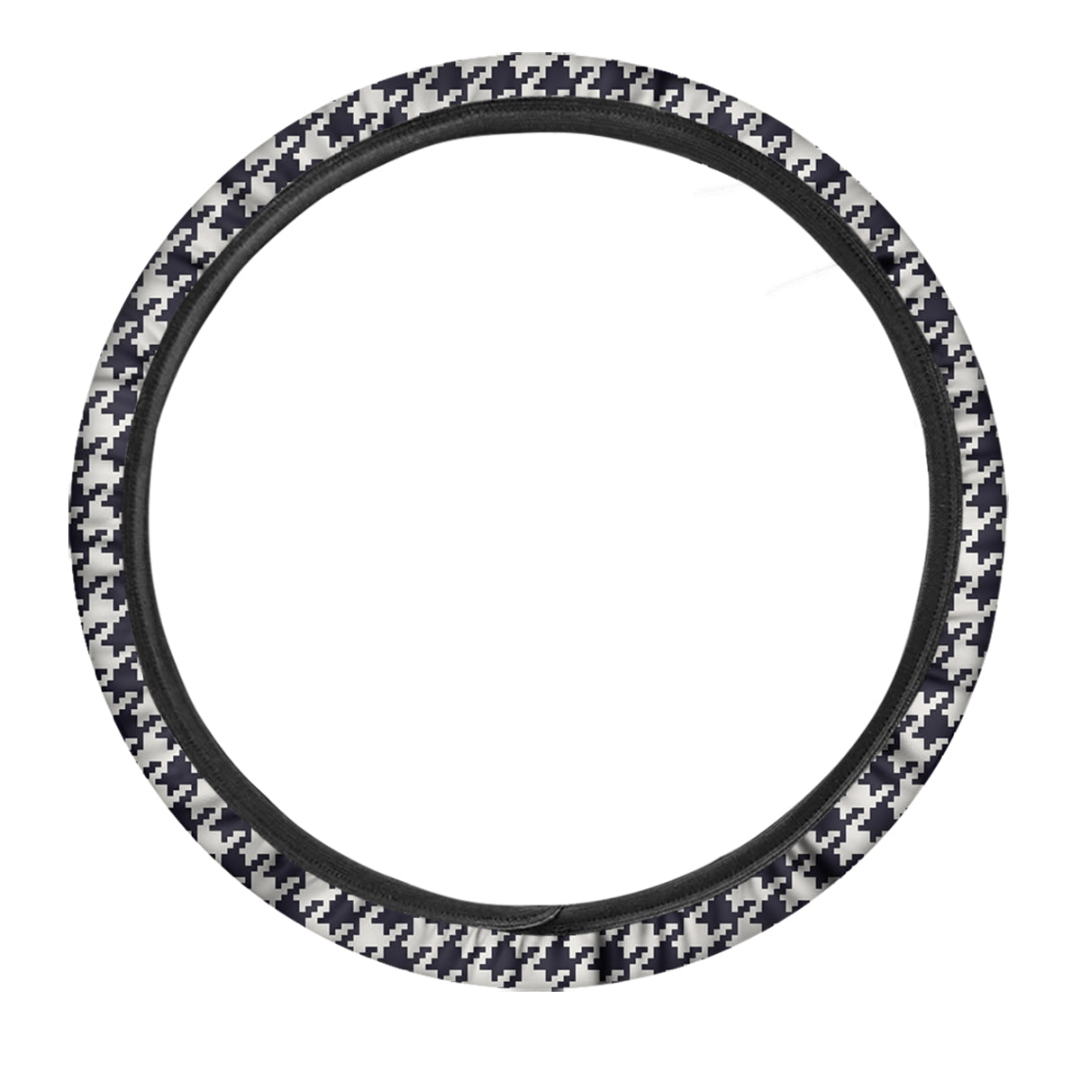 Houndstooth Black Pixel Print Pattern Car Steering Wheel Cover-grizzshop