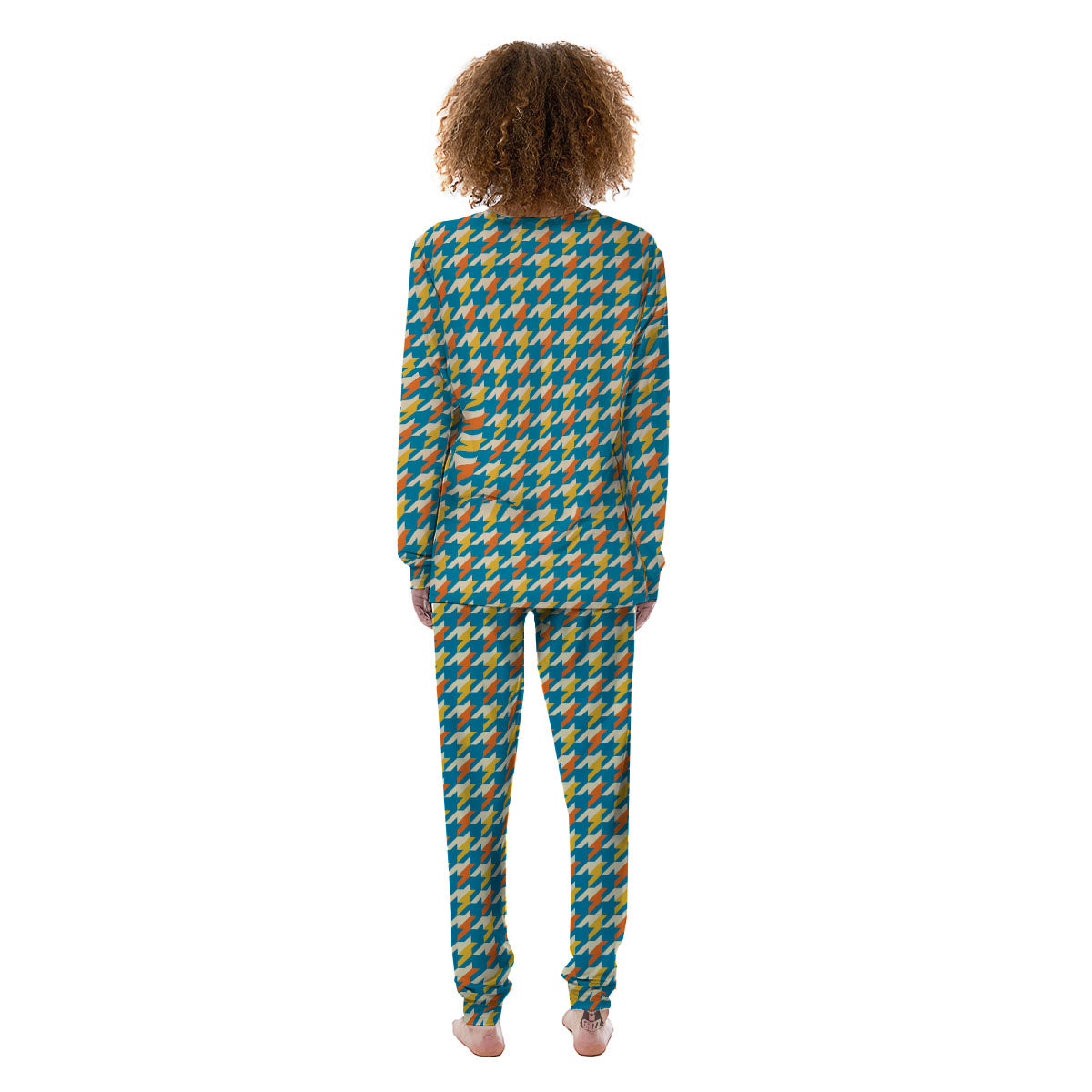 Houndstooth Blue And Orange Print Women's Pajamas-grizzshop