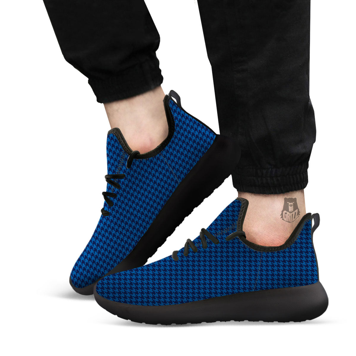 Houndstooth Blue Print Pattern Black Athletic Shoes-grizzshop