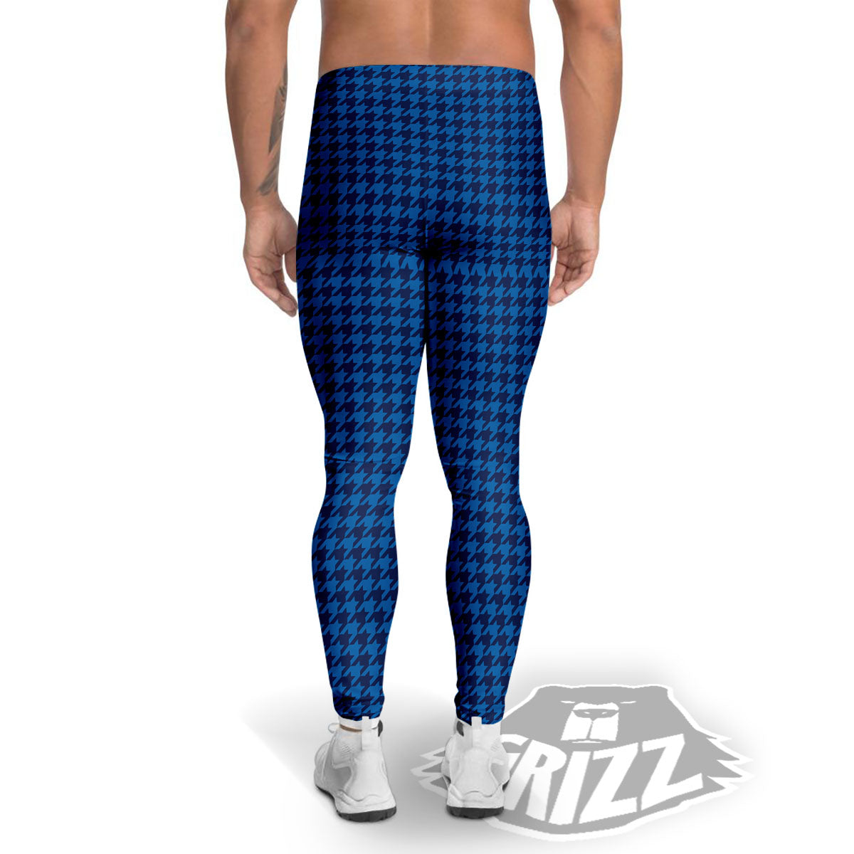 Houndstooth Blue Print Pattern Men's Leggings-grizzshop