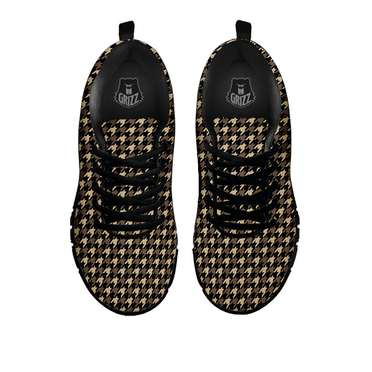 Houndstooth Brown Print Pattern Black Sneaker-grizzshop