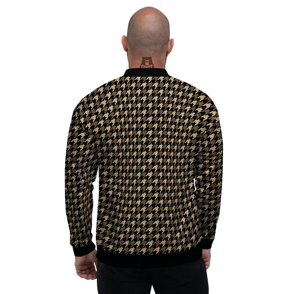 Houndstooth Brown Print Pattern Men's Bomber Jacket-grizzshop