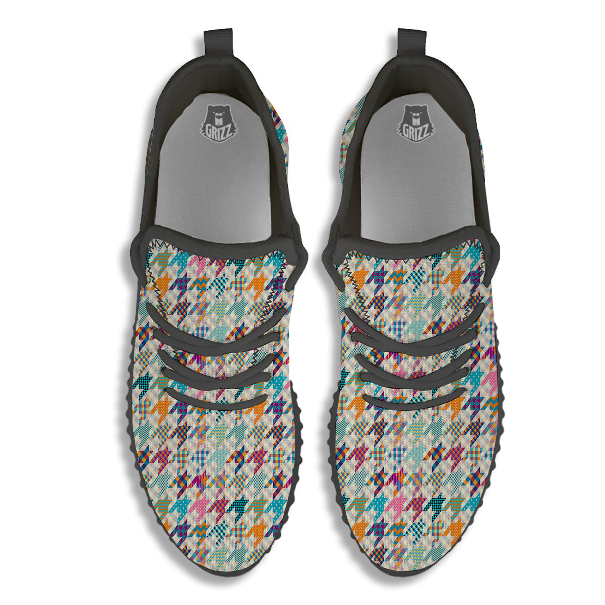 Houndstooth Colorful Plaid Print Pattern Black Walking Shoes-grizzshop