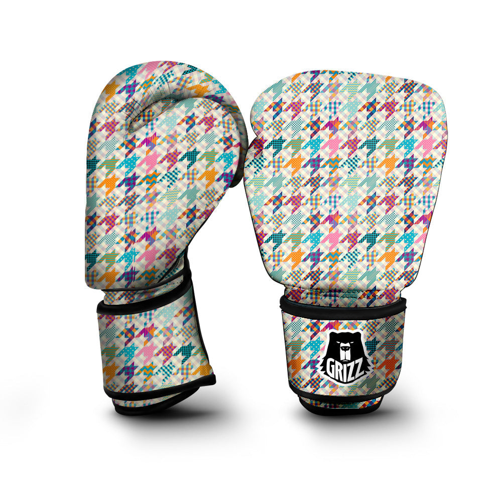 Houndstooth Colorful Plaid Print Pattern Boxing Gloves-grizzshop
