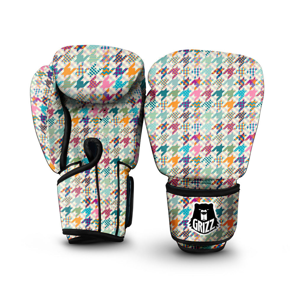 Houndstooth Colorful Plaid Print Pattern Boxing Gloves-grizzshop