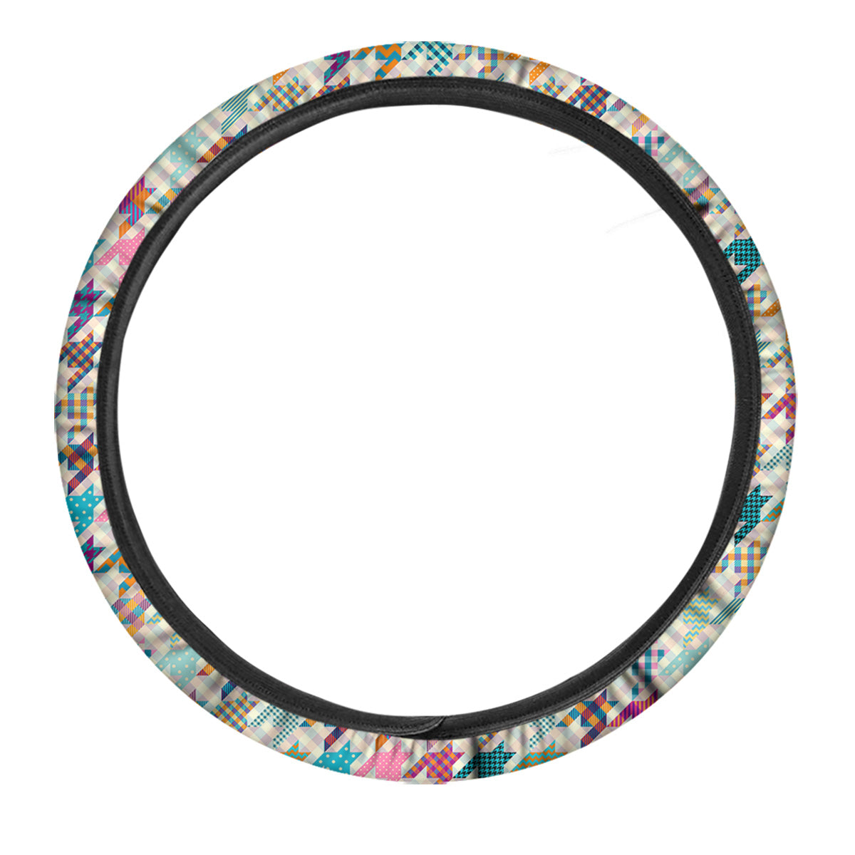 Houndstooth Colorful Plaid Print Pattern Car Steering Wheel Cover-grizzshop