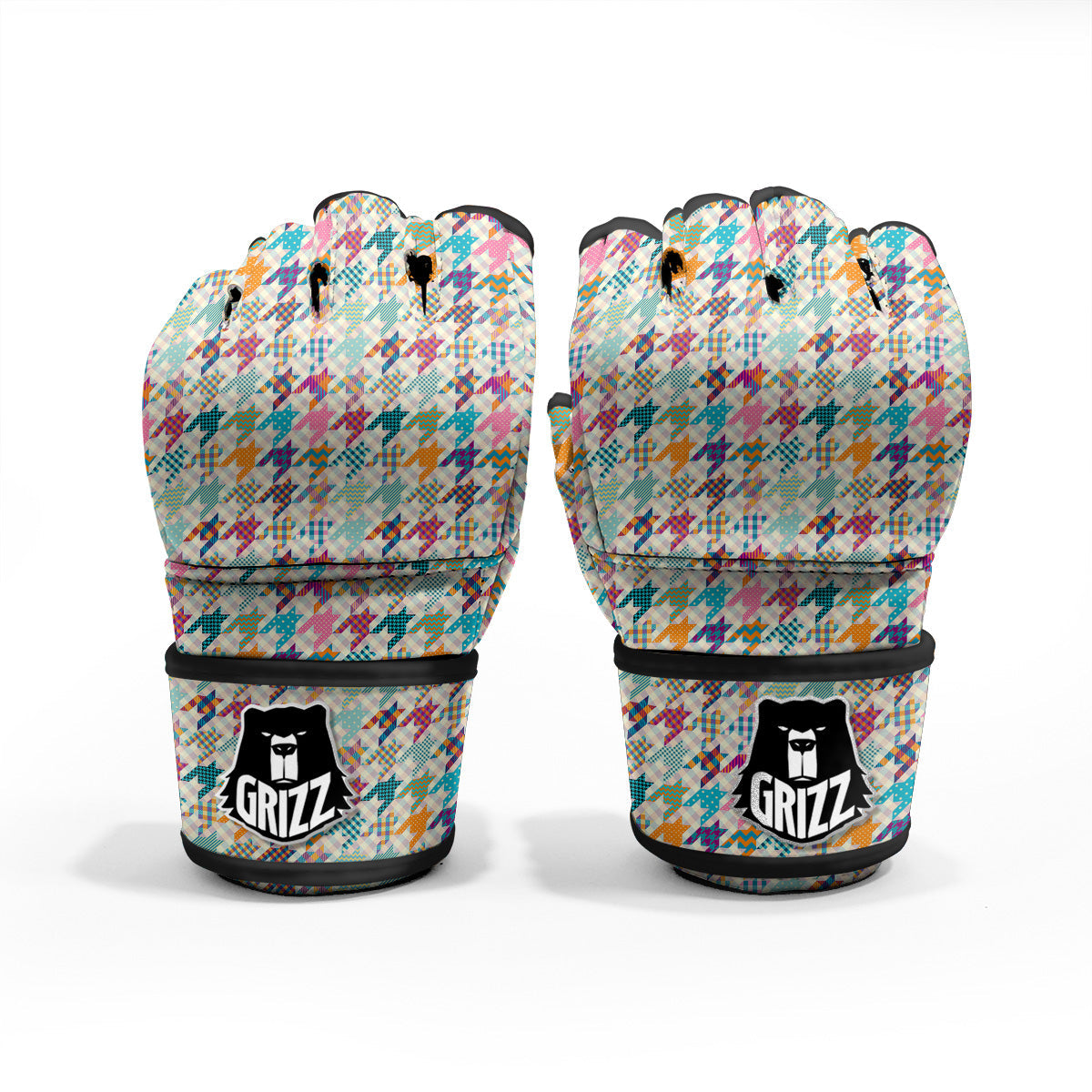 Houndstooth Colorful Plaid Print Pattern MMA Gloves-grizzshop