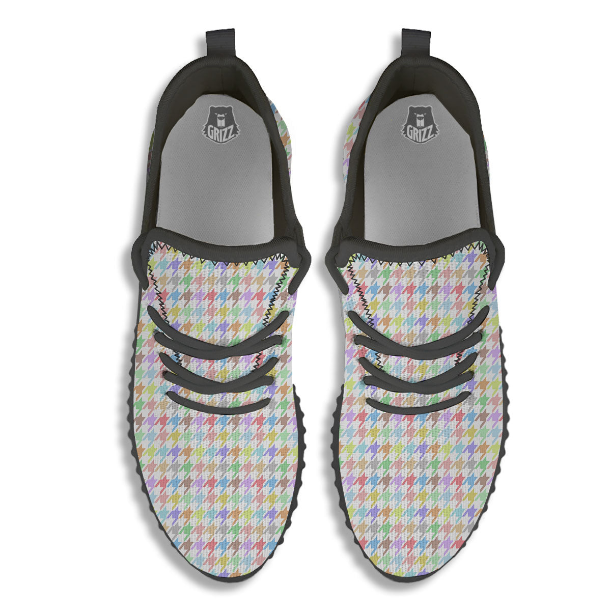 Houndstooth Colorful Print Black Walking Shoes-grizzshop
