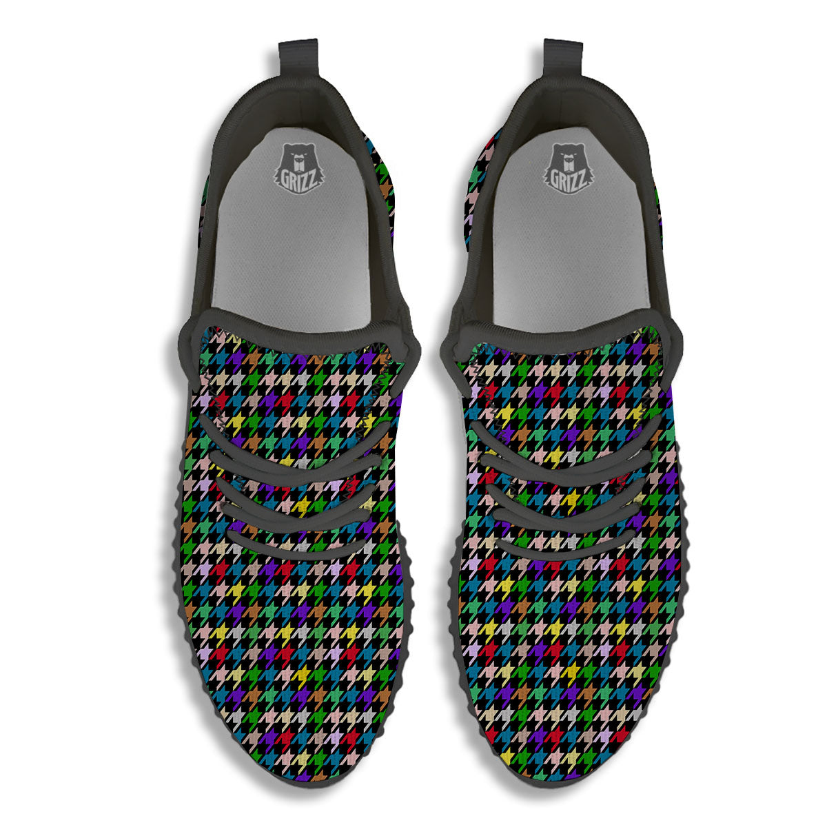 Houndstooth Colorful Print Pattern Black Walking Shoes-grizzshop