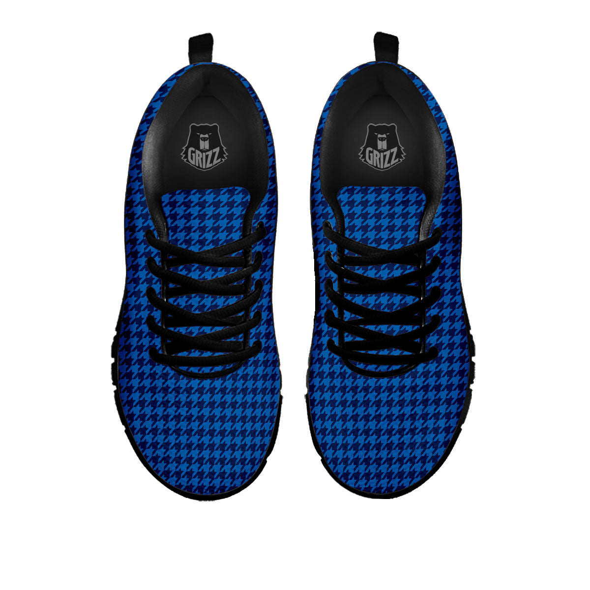 Houndstooth Deep Blue Print Pattern Black Sneaker-grizzshop