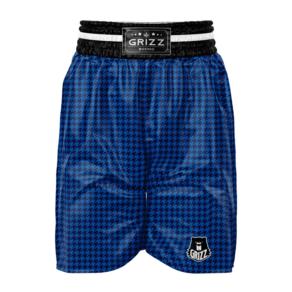 Houndstooth Deep Blue Print Pattern Boxing Shorts-grizzshop