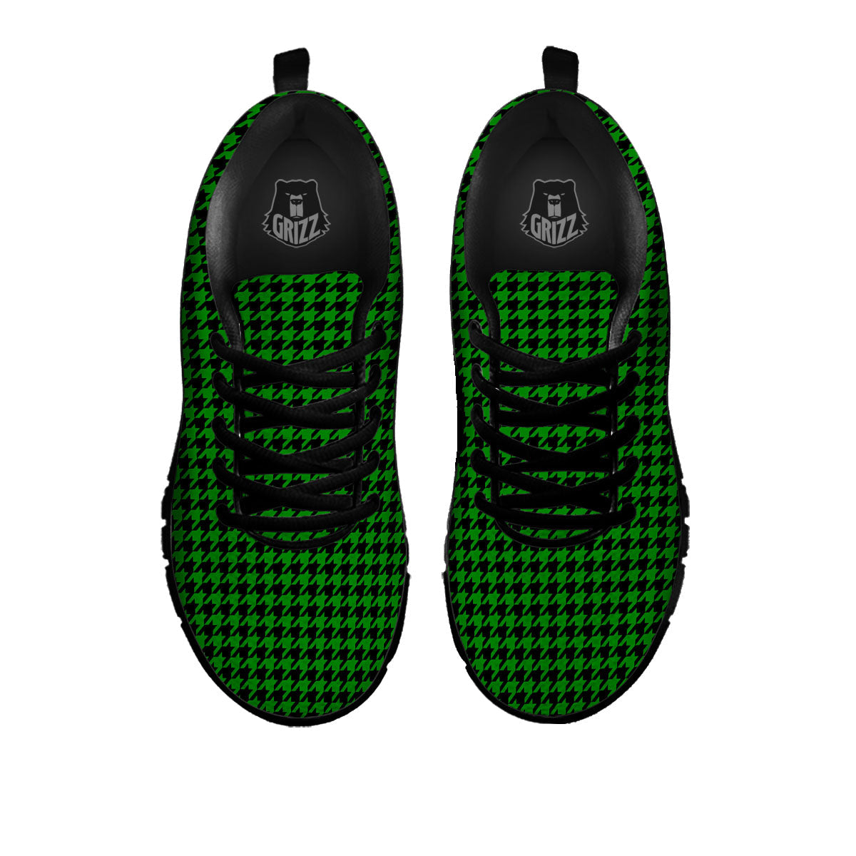 Houndstooth Deep Green Print Pattern Black Sneaker-grizzshop