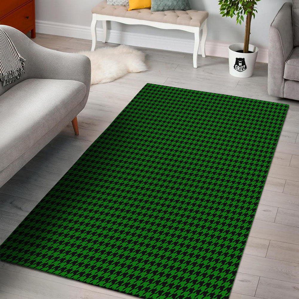 Houndstooth Deep Green Print Pattern Floor Mat-grizzshop