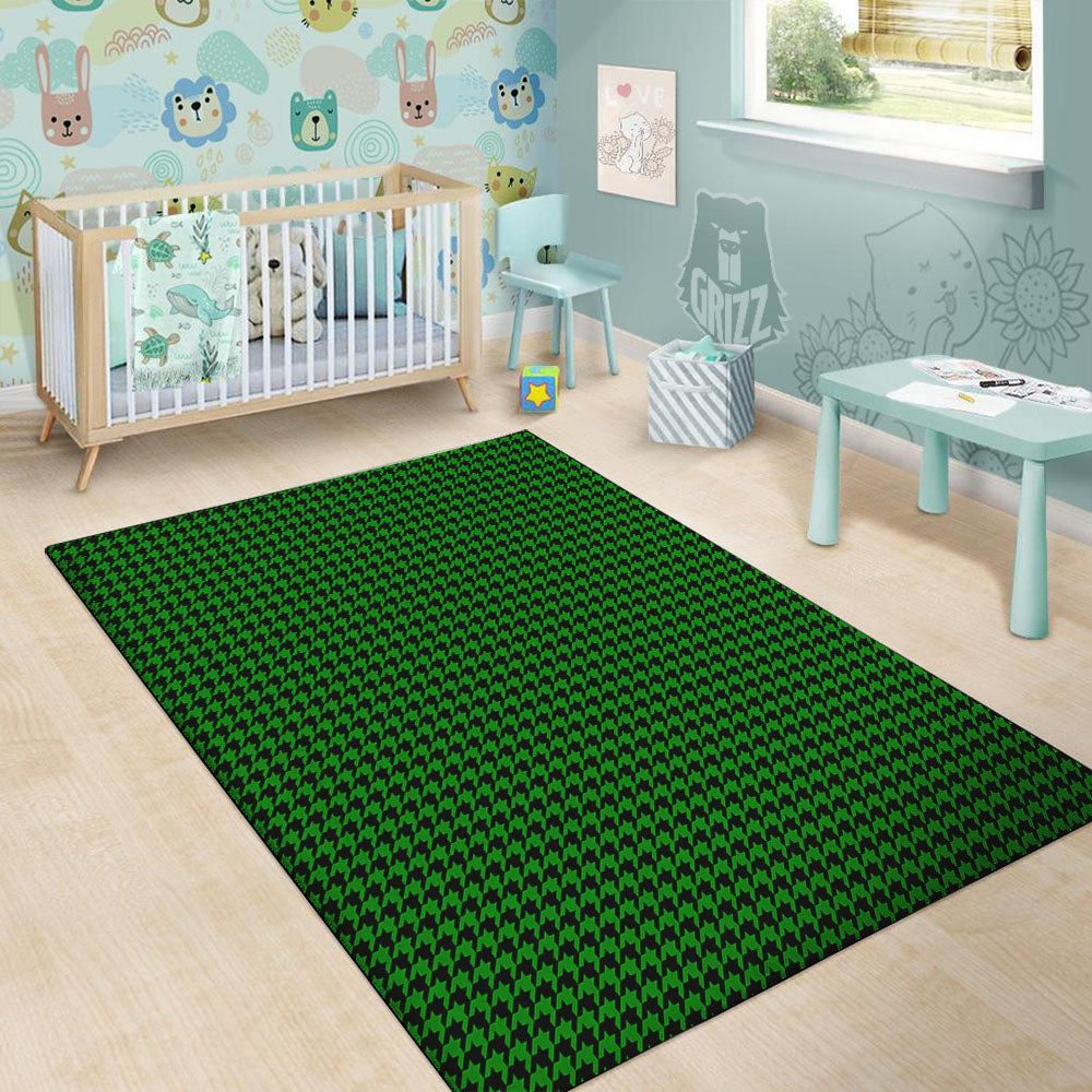 Houndstooth Deep Green Print Pattern Floor Mat-grizzshop