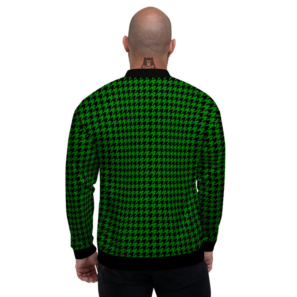 Houndstooth Deep Green Print Pattern Men's Bomber Jacket-grizzshop