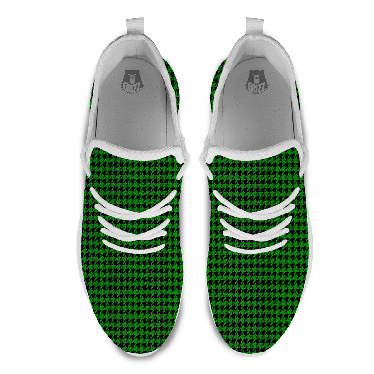 Houndstooth Deep Green Print Pattern White Athletic Shoes-grizzshop