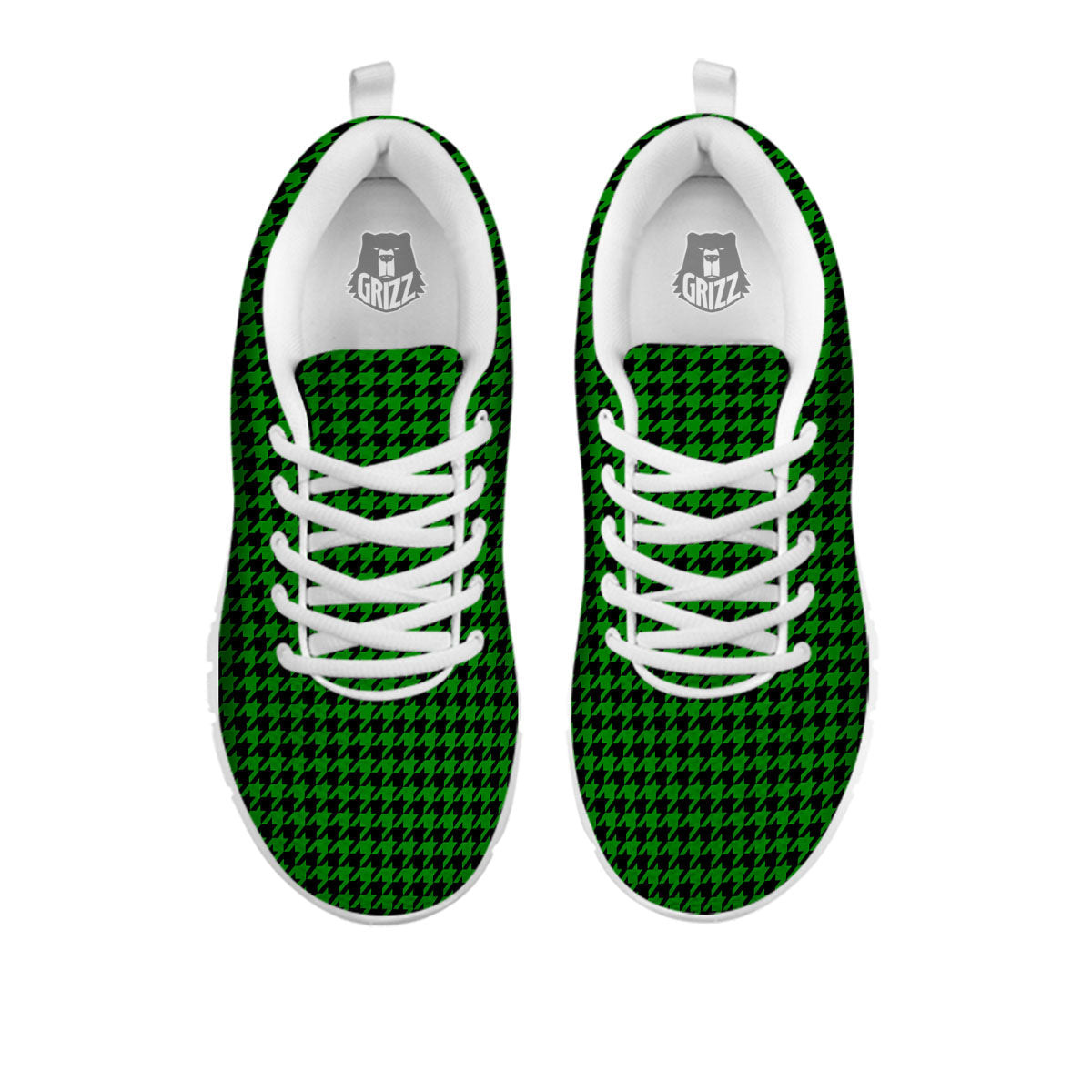 Houndstooth Deep Green Print Pattern White Sneaker-grizzshop