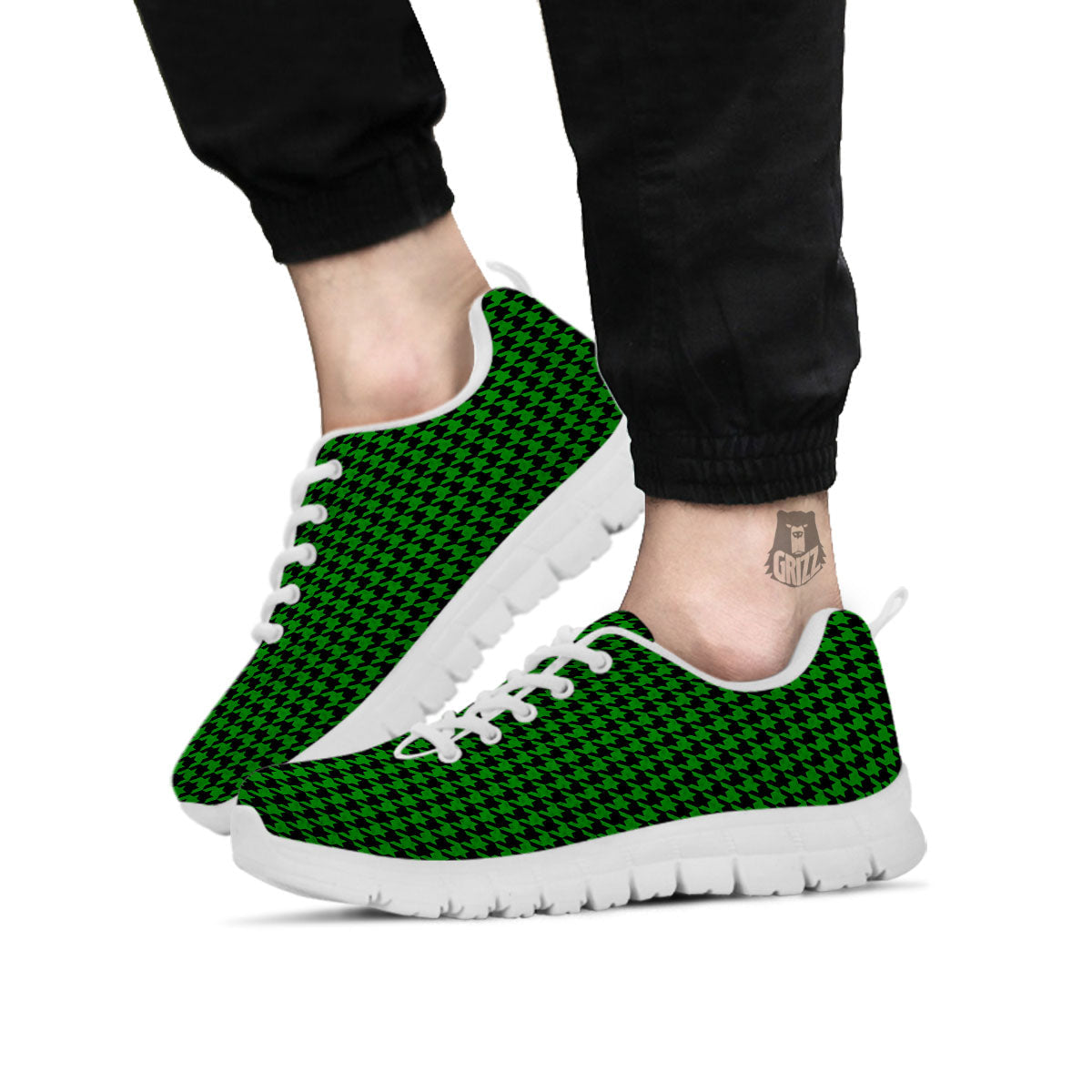 Houndstooth Deep Green Print Pattern White Sneaker-grizzshop