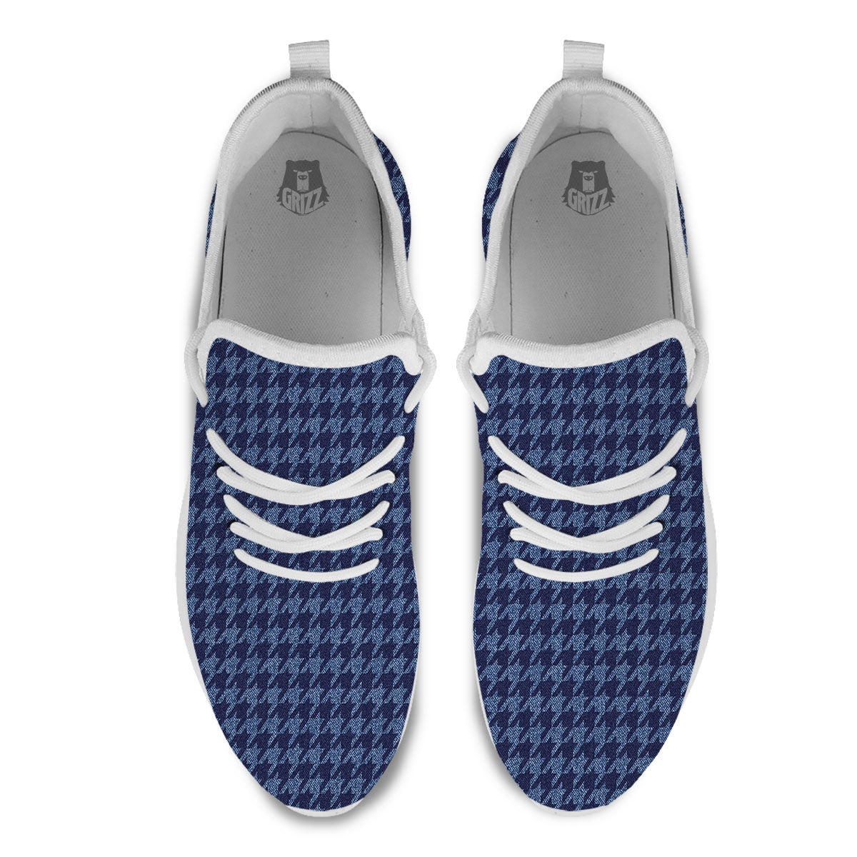 Houndstooth Denim Print Pattern White Athletic Shoes-grizzshop