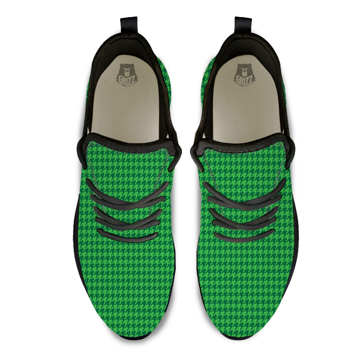 Houndstooth Green Print Pattern Black Athletic Shoes-grizzshop