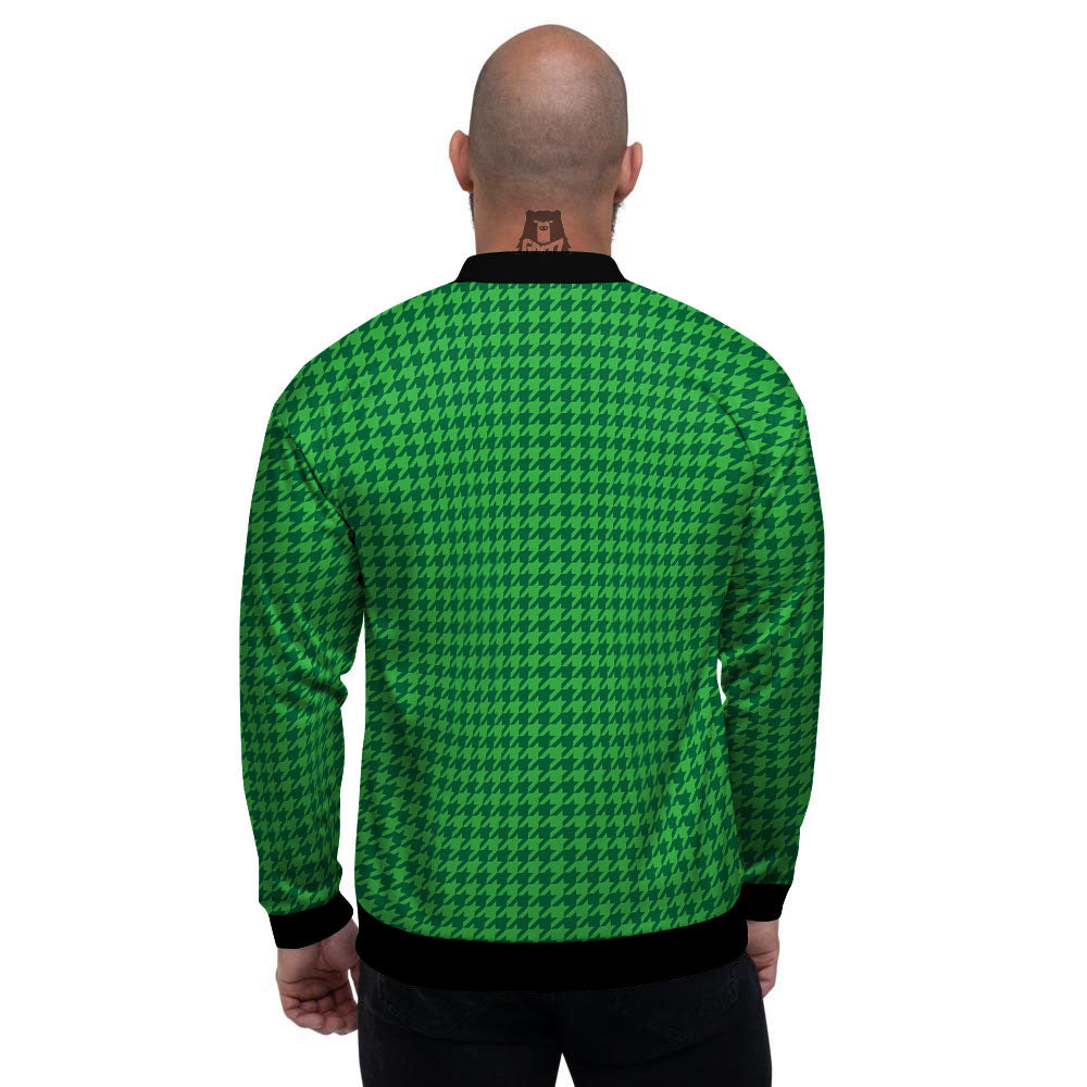 Houndstooth Green Print Pattern Men's Bomber Jacket-grizzshop
