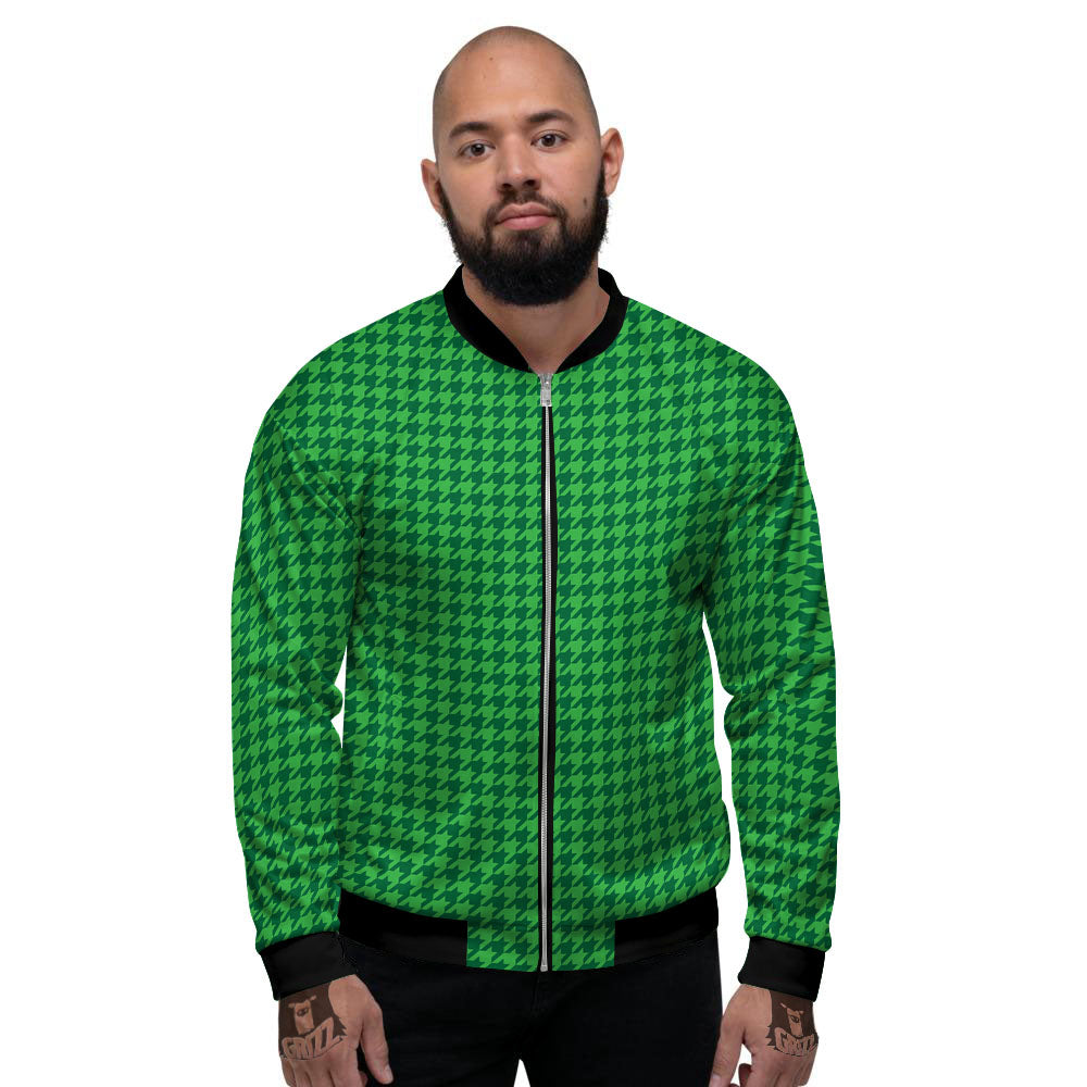 Houndstooth Green Print Pattern Men's Bomber Jacket-grizzshop