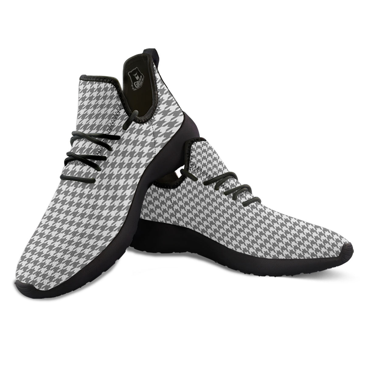 Houndstooth Grey Print Pattern Black Athletic Shoes-grizzshop