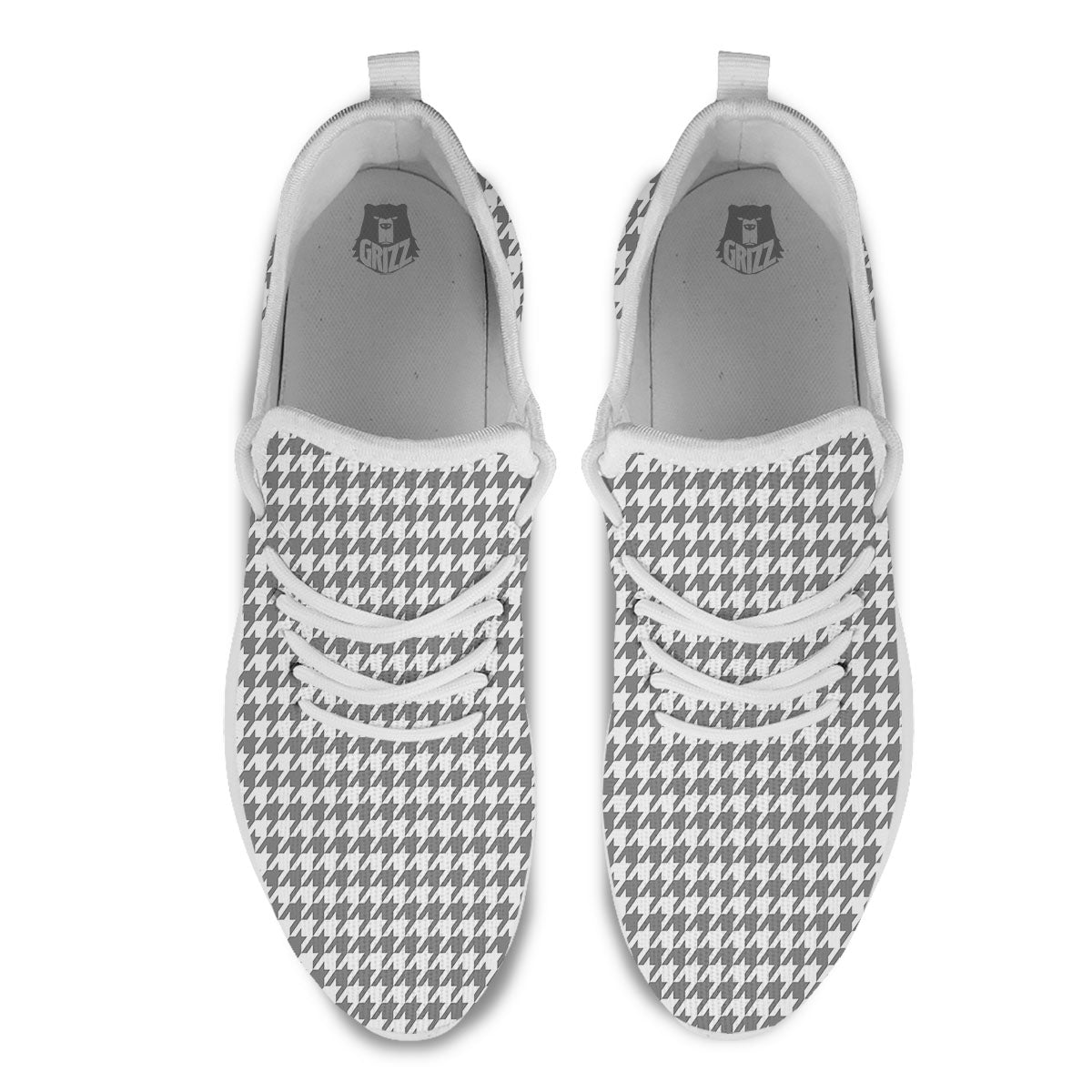 Houndstooth Grey Print Pattern White Athletic Shoes-grizzshop