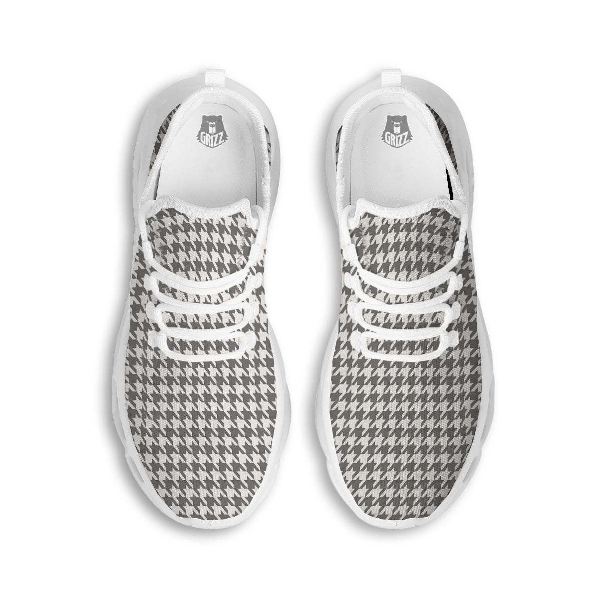 Houndstooth Grey Print Pattern White Running Shoes-grizzshop