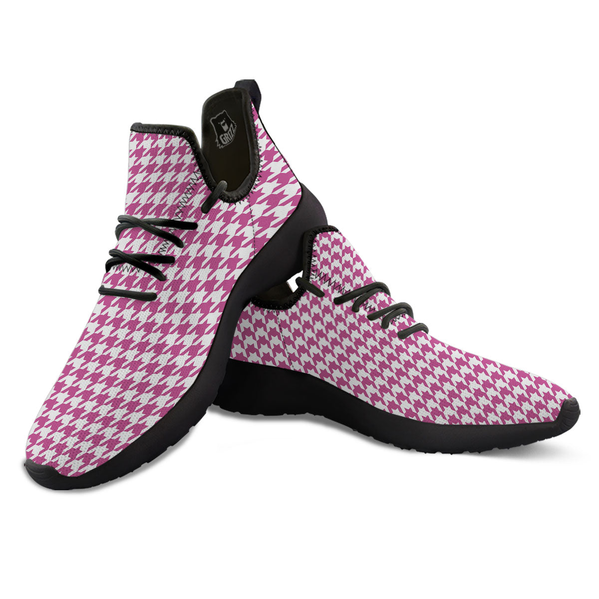 Houndstooth Pink Print Pattern Black Athletic Shoes-grizzshop