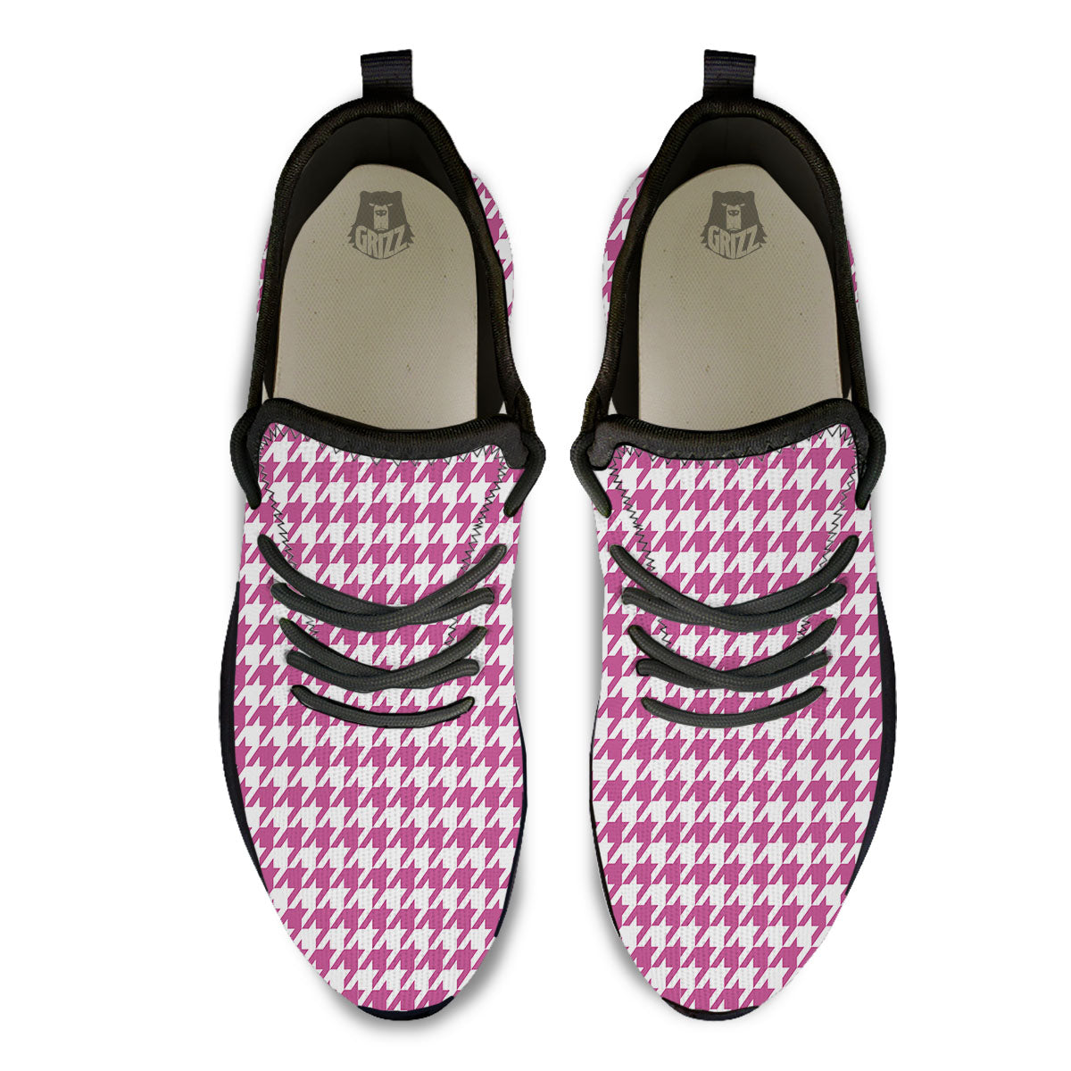 Houndstooth Pink Print Pattern Black Athletic Shoes-grizzshop
