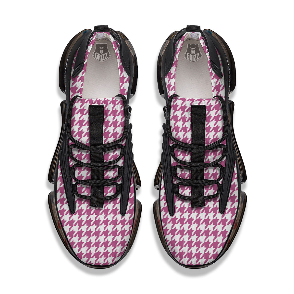 Houndstooth Pink Print Pattern Black Gym Shoes-grizzshop