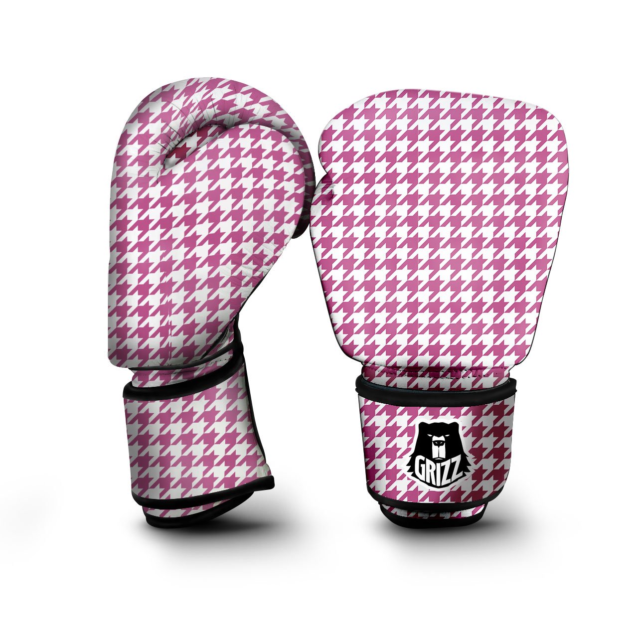 Houndstooth Pink Print Pattern Boxing Gloves-grizzshop