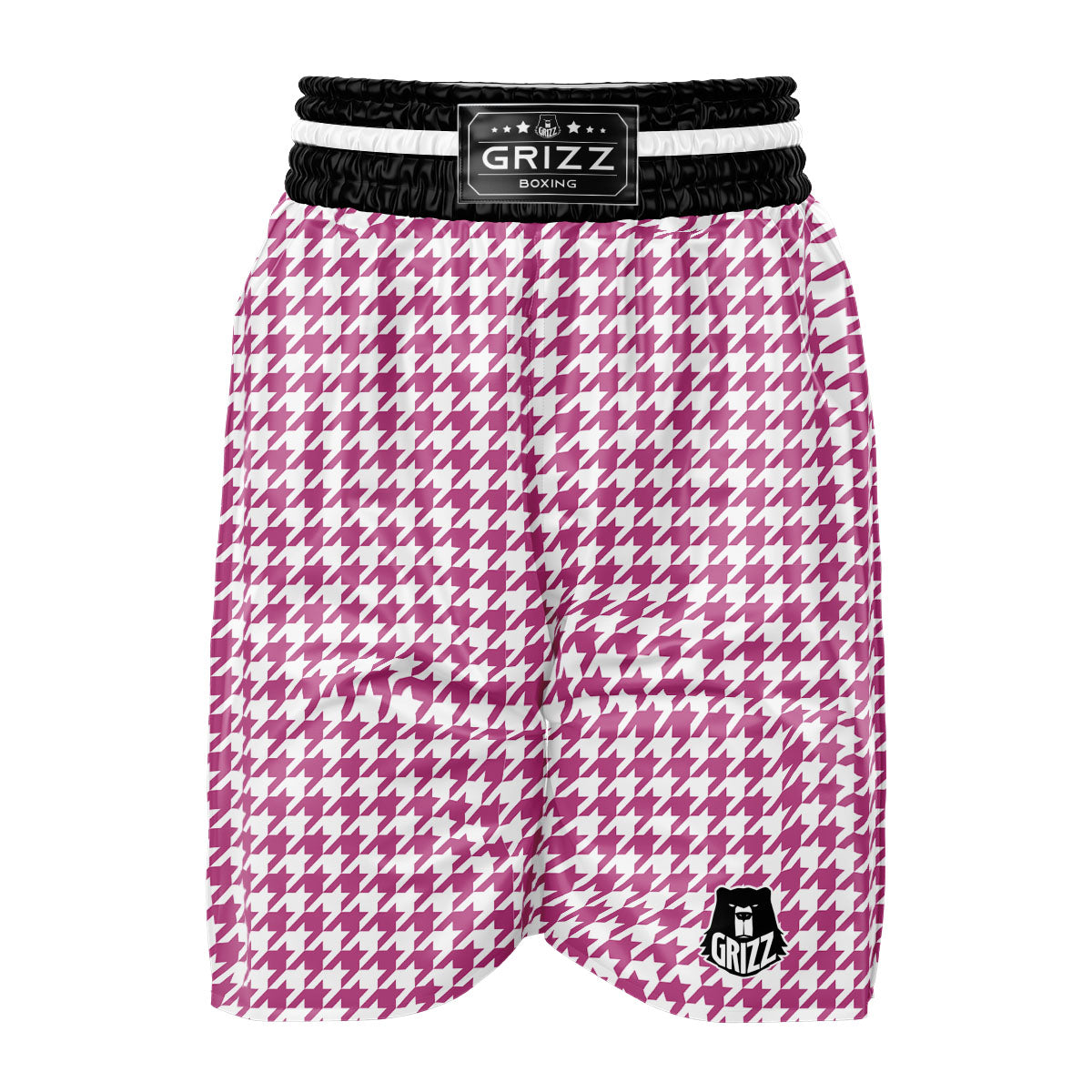 Houndstooth Pink Print Pattern Boxing Shorts-grizzshop