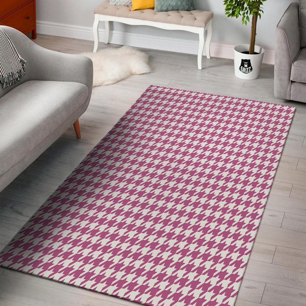 Houndstooth Pink Print Pattern Floor Mat-grizzshop