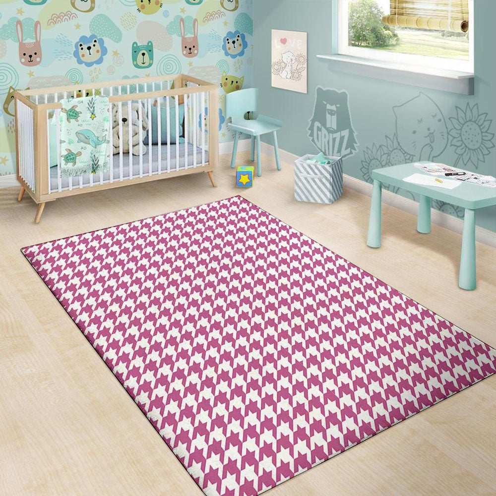 Houndstooth Pink Print Pattern Floor Mat-grizzshop