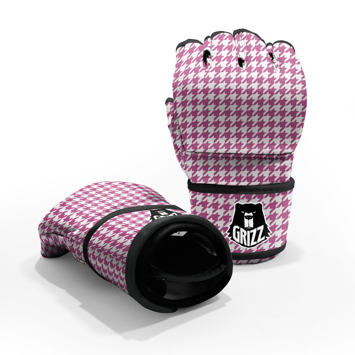 Houndstooth Pink Print Pattern MMA Gloves-grizzshop