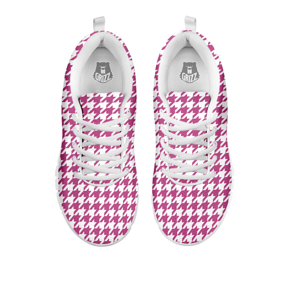 Houndstooth Pink Print Pattern White Sneaker-grizzshop