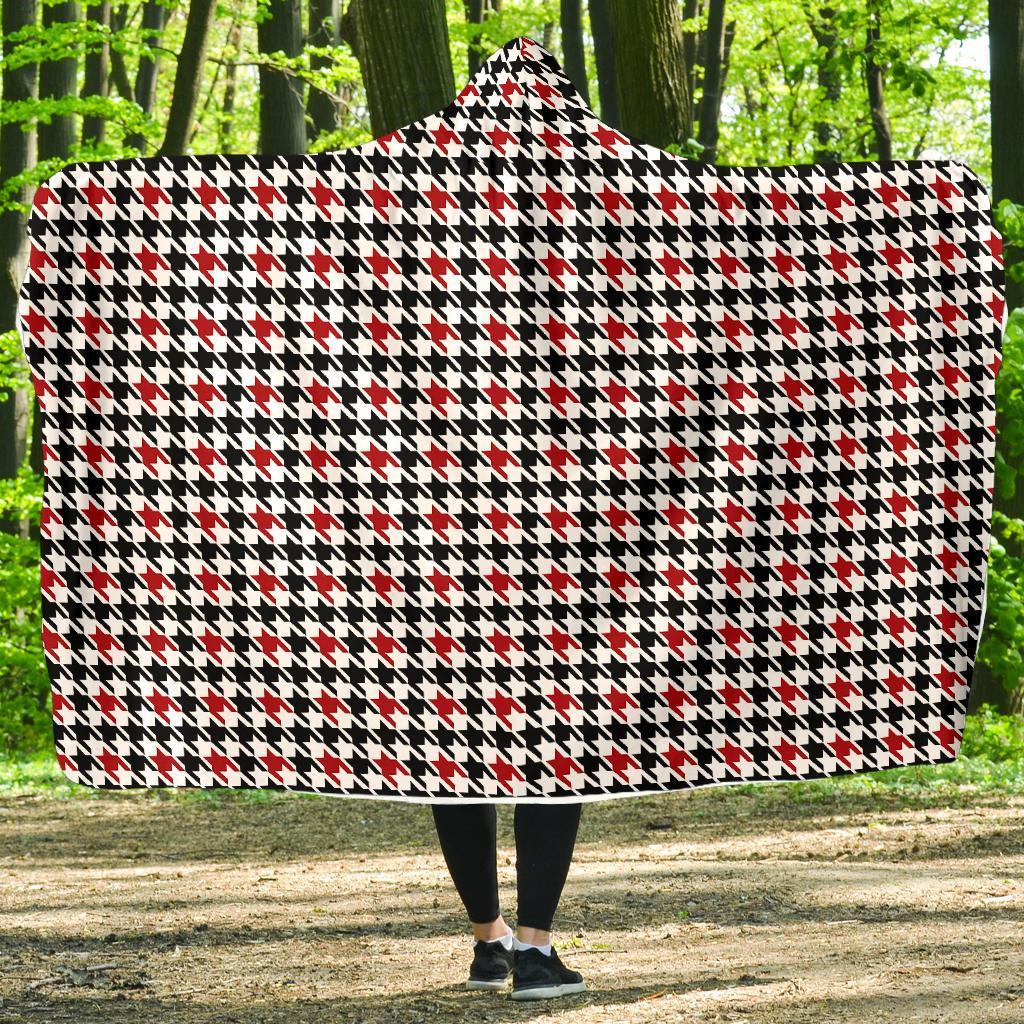 Houndstooth Print Pattern Hooded Blanket-grizzshop