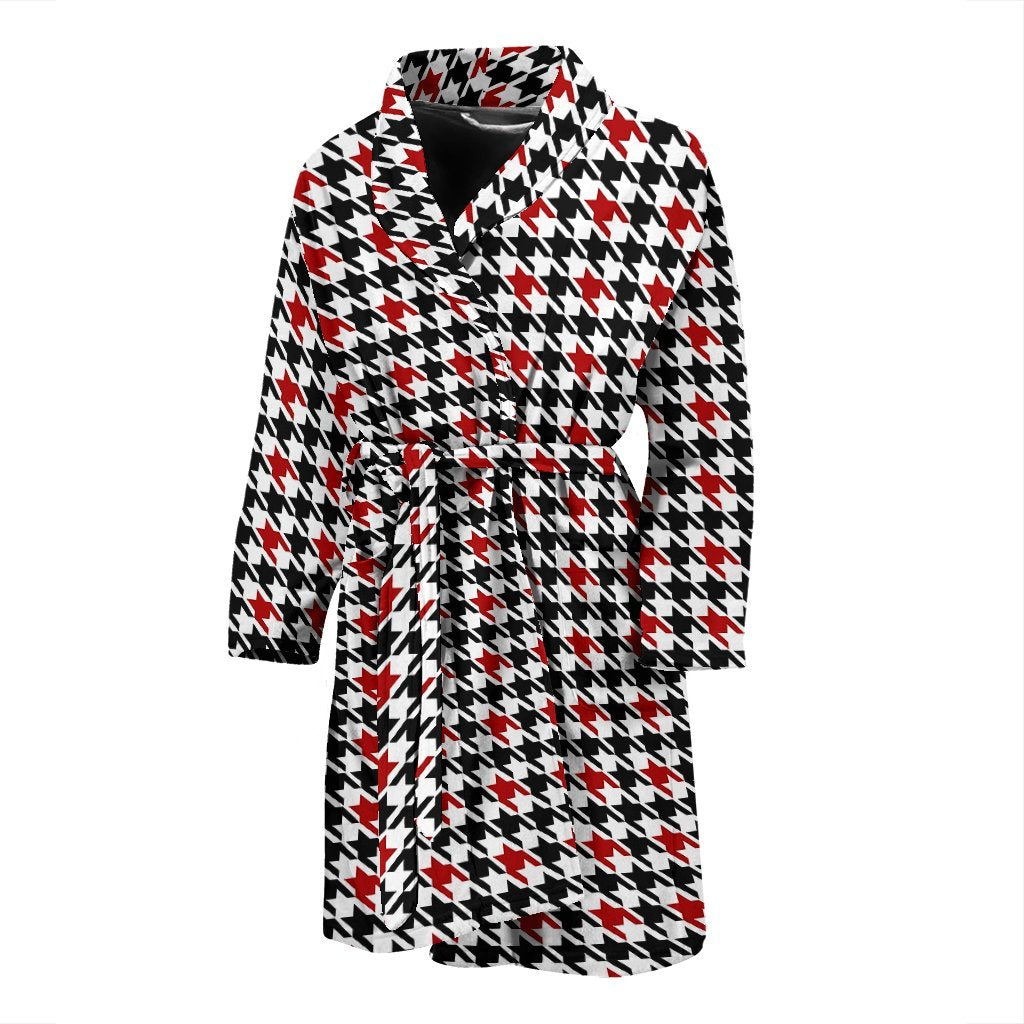 Houndstooth Print Pattern Men Long Robe-grizzshop
