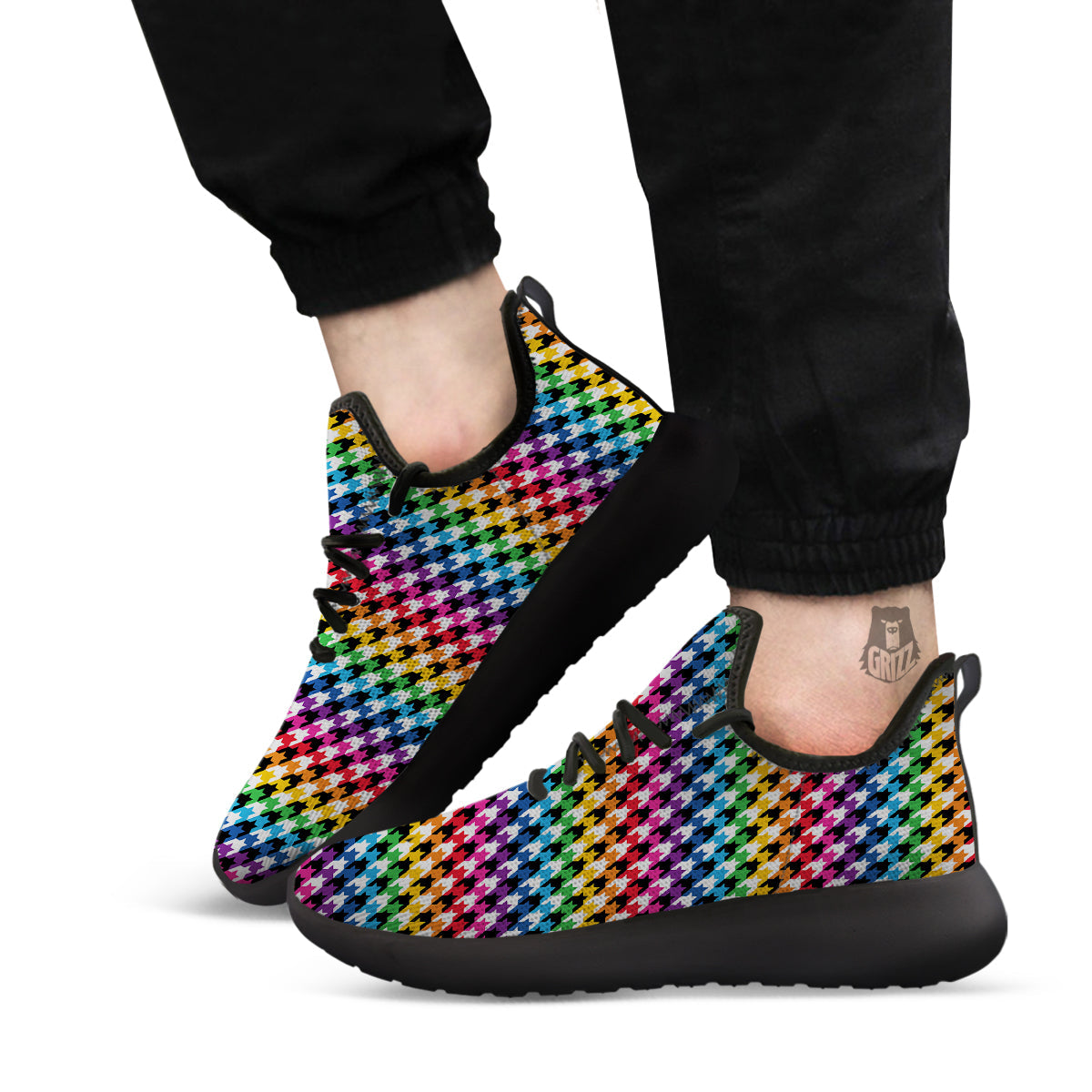 Houndstooth Rainbow Pride Print Pattern Black Athletic Shoes-grizzshop